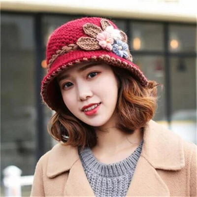 Žene Dame Zimske Tople ležerne kape Ženske prekrasne vunene heklane pletene cvijeće Ukrašene uši Šeširi Bonet Femme