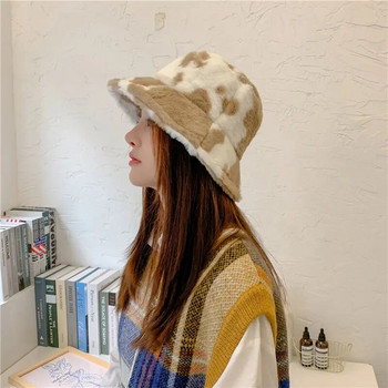 Χειμερινό βελούδινο καπέλο γυναικείο καπέλο κουβά Χνουδωτό ψεύτικο γούνα Παναμά Ψαρά Καπέλο Εξωτερικό Ζεστό Γούνινο Γούνινο Γυναικείο Flat Sunbonnet