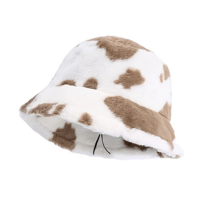 Zimski plišani kravlji print Ženska kapa s pahuljastim umjetnim krznom Panama ribarska kapa za van Topla modna krznena ženska ravna kapa za sunčanje