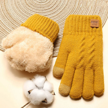 Дебели плюшени двуслойни плетени ръкавици Есен Зима Топли ръкавици Пълни пръсти Дамски женски ръкавици на открито Студоустойчиви Нови
