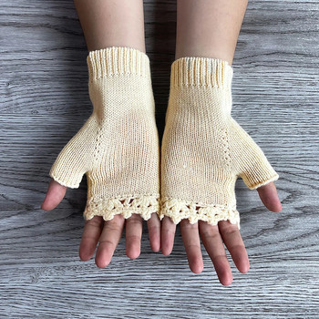 Сладки бродирани ръчно изработени плетени ръкавици Дамски есенни зимни ръкавици Ежедневни ръкавици с половин пръст Офис на открито Топли женски ръкавици