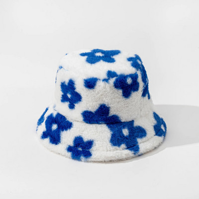 2023 plüss virág vödör sapka lány aranyos tehén mintás színes kalapok puha vastag halász sapka tél meleg szélálló hidegálló