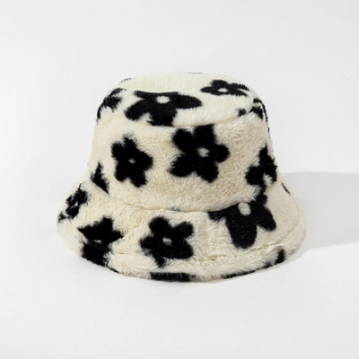 2023 plüss virág vödör sapka lány aranyos tehén mintás színes kalapok puha vastag halász sapka tél meleg szélálló hidegálló