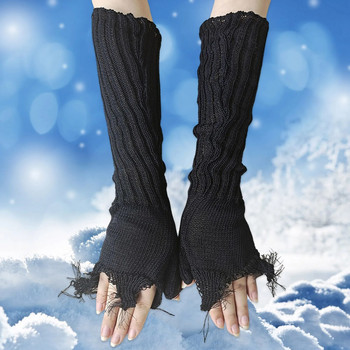 Y2K Πλεκτά γάντια με σκισμένη άκρη Γυναικεία φθινοπωρινά χειμωνιάτικα γάντια μεσαία μανίκια με μισό δάχτυλο Γάντια εξωτερικού χώρου γραφείου Ζεστά γυναικεία γάντια καινούργια