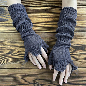 Y2K Плетени ръкавици със скъсани ръбове Дамски есенни зимни ръкавици със среден ръкав с половин пръст ръкавици Офис на открито Топли женски ръкавици Нови