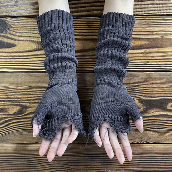 Y2K Плетени ръкавици със скъсани ръбове Дамски есенни зимни ръкавици със среден ръкав с половин пръст ръкавици Офис на открито Топли женски ръкавици Нови