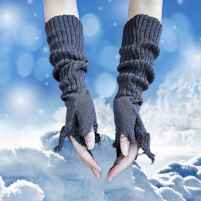 Y2K Πλεκτά γάντια με σκισμένη άκρη Γυναικεία φθινοπωρινά χειμωνιάτικα γάντια μεσαία μανίκια με μισό δάχτυλο Γάντια εξωτερικού χώρου γραφείου Ζεστά γυναικεία γάντια καινούργια