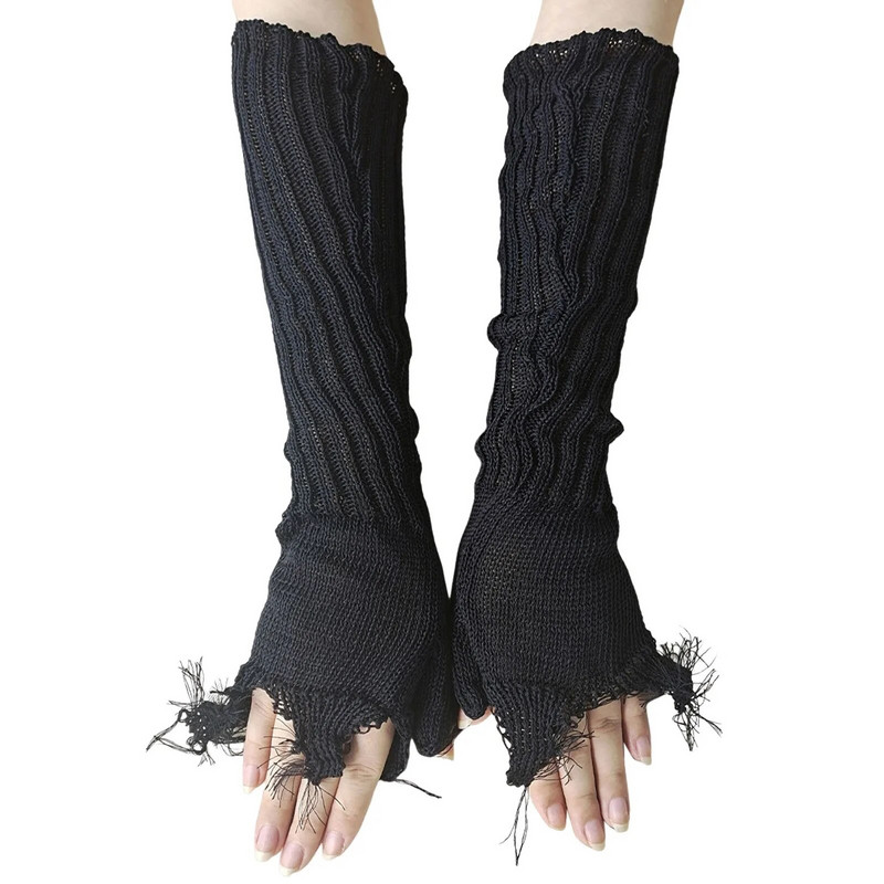 Y2K Πλεκτά γάντια με σκισμένη άκρη Γυναικεία φθινοπωρινά χειμωνιάτικα γάντια μεσαία μανίκια με μισό δάχτυλο Γάντια εξωτερικού χώρου γραφείου Ζεστά γυναικεία γάντια καινούργια