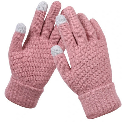 Téli női kötött kesztyűk Érintőképernyős Női kesztyűk Kötött Vastag Meleg Teljes ujjak Puha Stretch Kötött Ujjatlan Női Guantes