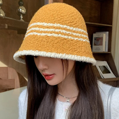 Új kötő vödör sapka női téli meleg vastag bárány gyapjú gyapjú sapka Panama Fisherman sapkák Slouchy plüss koponya sapka