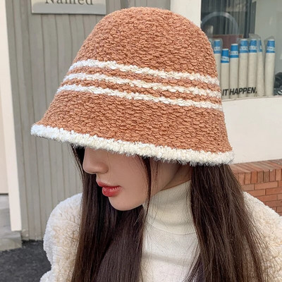 Új kötő vödör sapka női téli meleg vastag bárány gyapjú gyapjú sapka Panama Fisherman sapkák Slouchy plüss koponya sapka
