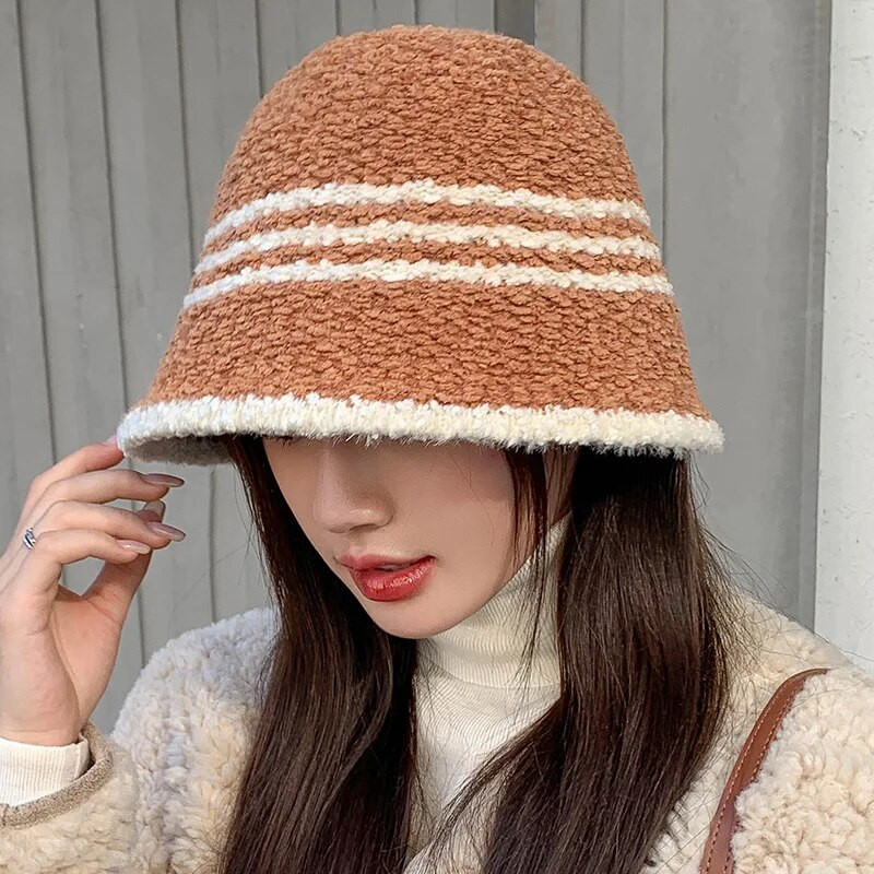 Új kötő vödör sapka női téli meleg vastag bárány gyapjú gyapjú sapka Panama Fisherman sapkák Slouchy plüss koponya sapka