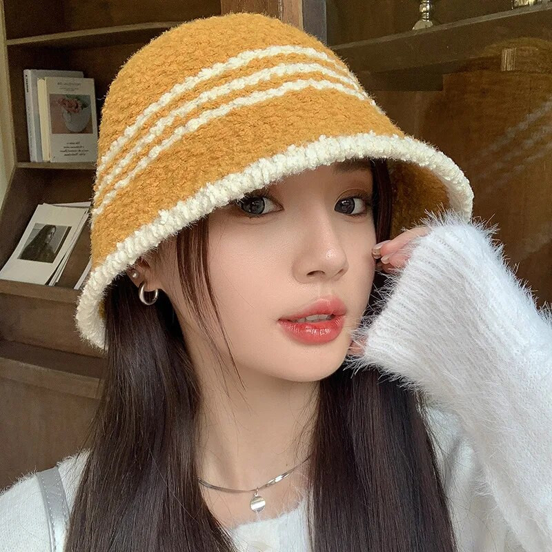 Új kötő vödör sapka női téli meleg vastag bárány gyapjú gyapjú sapka Panama Fisherman sapkák Slouchy plüss koponya sapka