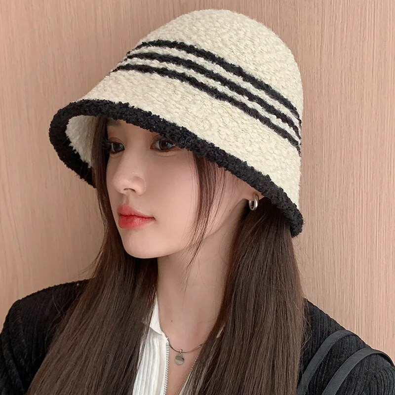 Új kötő vödör sapka női téli meleg vastag bárány gyapjú gyapjú sapka Panama Fisherman sapkák Slouchy plüss koponya sapka