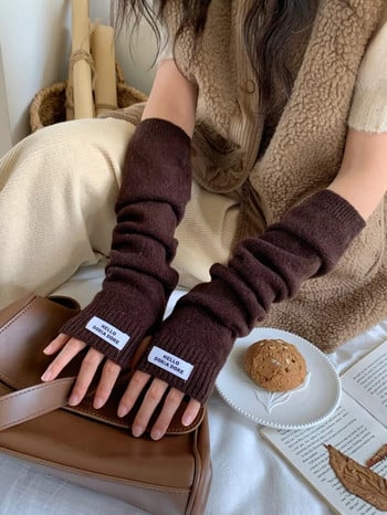 Едноцветни дълги ръкавици без пръсти, дамски ръкавици, зимни топли ръце, плетени ръкави, фини меки дрехи за момичета, ръкавици за жени