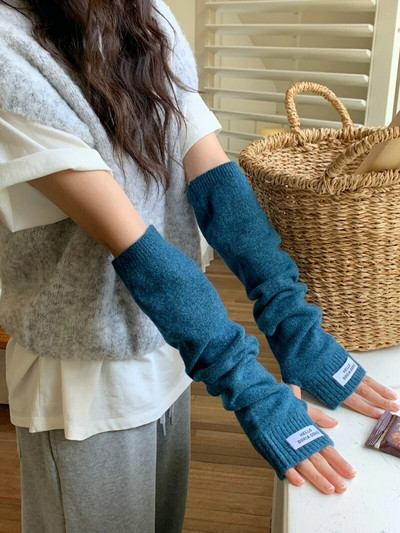 Vienspalvės ilgos pirštinės be pirštų Moteriškos kumštinės pirštinės, žieminės rankos šildytuvas, megztos rankovės, plonos, minkštos mergaičių drabužiai, pirštinės moterims