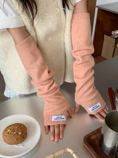 Vienspalvės ilgos pirštinės be pirštų Moteriškos kumštinės pirštinės, žieminės rankos šildytuvas, megztos rankovės, plonos, minkštos mergaičių drabužiai, pirštinės moterims