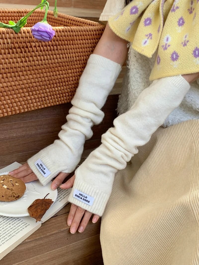 Vienspalvės ilgos pirštinės be pirštų Moteriškos kumštinės pirštinės, žieminės rankos šildytuvas, megztos rankovės, plonos, minkštos mergaičių drabužiai, pirštinės moterims