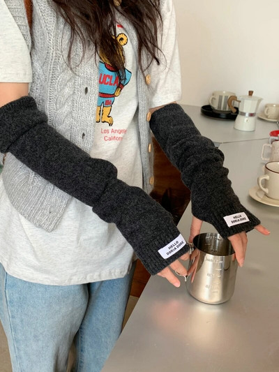 Vienspalvės ilgos pirštinės be pirštų Moteriškos kumštinės pirštinės, žieminės rankos šildytuvas, megztos rankovės, plonos, minkštos mergaičių drabužiai, pirštinės moterims