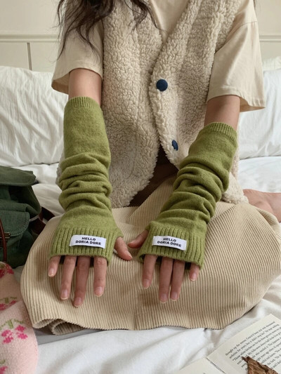 Vienspalvės ilgos pirštinės be pirštų Moteriškos kumštinės pirštinės, žieminės rankos šildytuvas, megztos rankovės, plonos, minkštos mergaičių drabužiai, pirštinės moterims