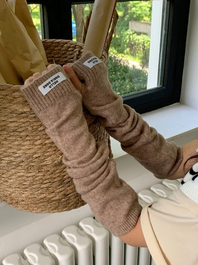 Vienspalvės ilgos pirštinės be pirštų Moteriškos kumštinės pirštinės, žieminės rankos šildytuvas, megztos rankovės, plonos, minkštos mergaičių drabužiai, pirštinės moterims