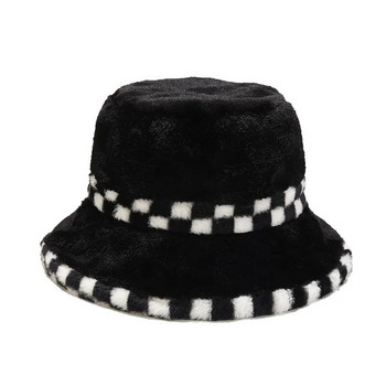 Καρό καπέλο από ψεύτικο γούνινο καπέλο χειμερινό καπέλο για γυναίκες άντρες Ζεστά χνουδωτά καπέλα ψαρά Παναμά Μπομπ