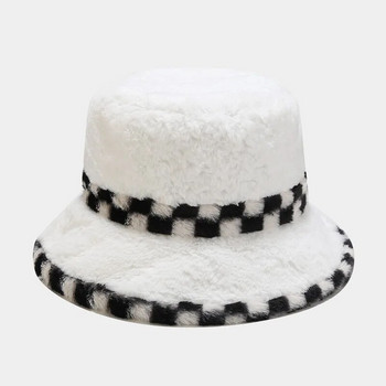 Καρό καπέλο από ψεύτικο γούνινο καπέλο χειμερινό καπέλο για γυναίκες άντρες Ζεστά χνουδωτά καπέλα ψαρά Παναμά Μπομπ