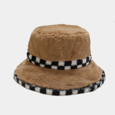 Karirani šešir od umjetnog krzna, zimska kapa za žene, muškarce, tople pahuljaste ribarske kape na otvorenom, panama bob