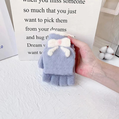 Ūdeles kažokādas apgriežami cimdi bez pirkstiem multfilmas bantīte, mīļa sieviešu adīšana, vilna, puspirksta cimdi, studenti Kawaii meitenei ziemas dūraiņi T159