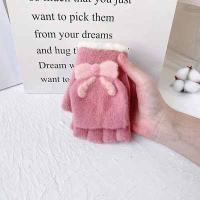 Ūdeles kažokādas apgriežami cimdi bez pirkstiem multfilmas bantīte, mīļa sieviešu adīšana, vilna, puspirksta cimdi, studenti Kawaii meitenei ziemas dūraiņi T159