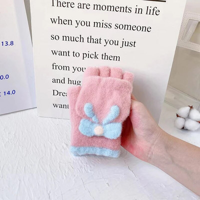 Ūdeles kažokādas apgriežami cimdi bez pirkstiem multfilmas bantīte, mīļa sieviešu adīšana, vilna, puspirksta cimdi, studenti Kawaii meitenei ziemas dūraiņi T159