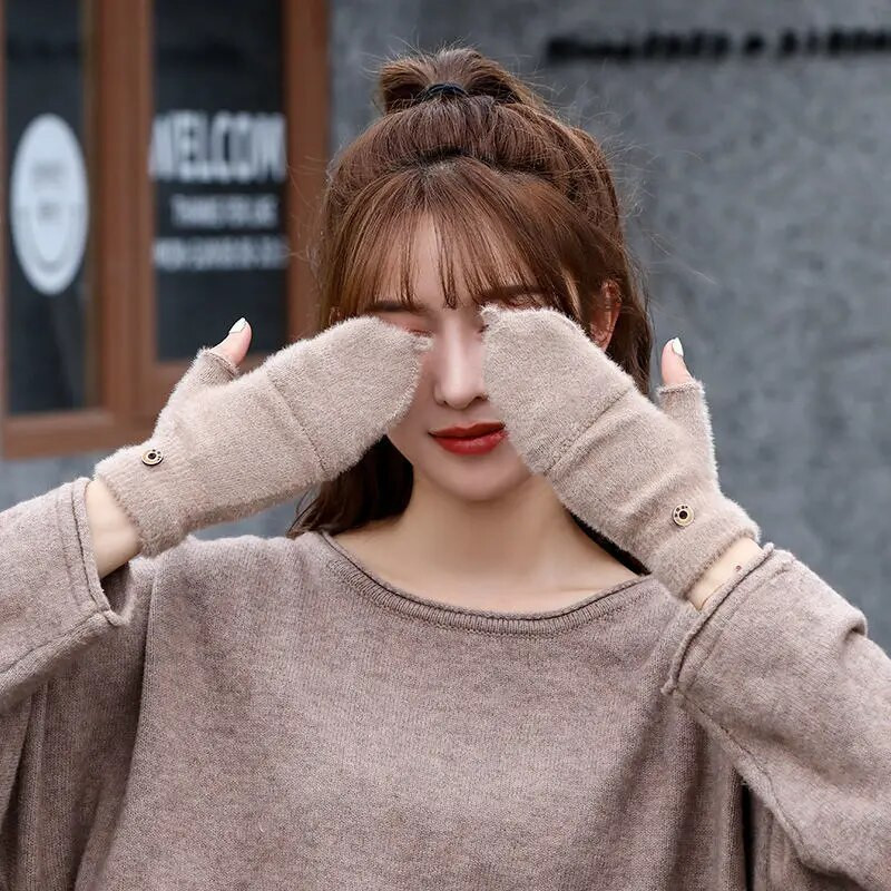 Ziemas Sievietēm Puspirksta uzvelkami cimdi Studentu Jauka Meitene Karikatūra Silta Ērta Mīksta Stilīga Bieza Adāma dūraiņi T148