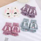 Tople rukavice za mlade, studente, crtiće, zimske ženske rukavice na preklop s pola prsta, zaslonom osjetljivim na dodir, biciklističke udobne, mekane, debele T09