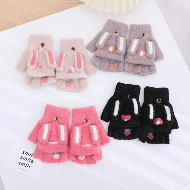 Tople rukavice za mlade, studente, crtiće, zimske ženske rukavice na preklop s pola prsta, zaslonom osjetljivim na dodir, biciklističke udobne, mekane, debele T09