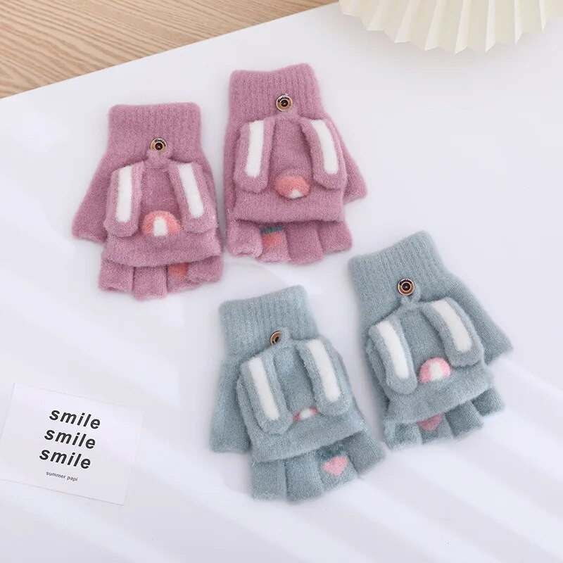 Tople rukavice za mlade, studente, crtiće, zimske ženske rukavice na preklop s pola prsta, zaslonom osjetljivim na dodir, biciklističke udobne, mekane, debele T09