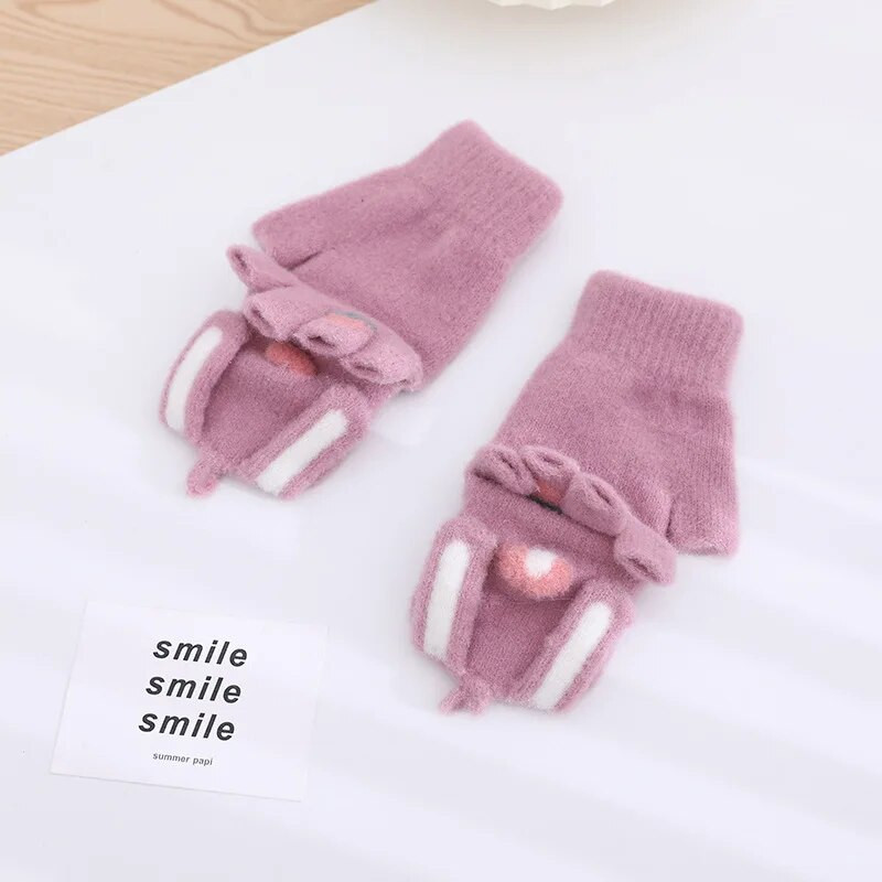 Tople rukavice za mlade, studente, crtiće, zimske ženske rukavice na preklop s pola prsta, zaslonom osjetljivim na dodir, biciklističke udobne, mekane, debele T09