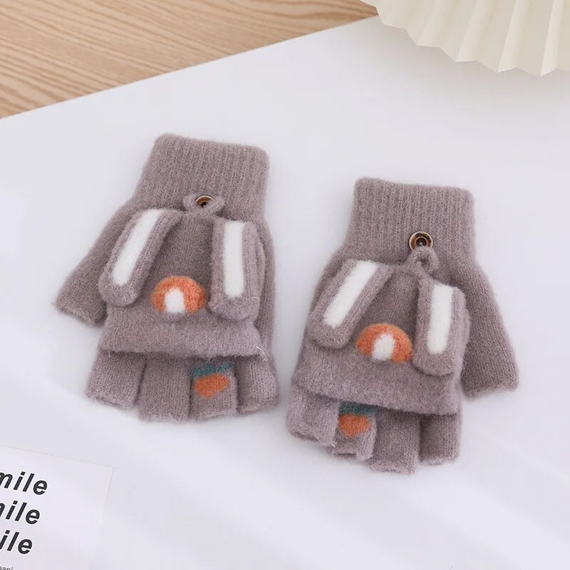 Tople rukavice za mlade, studente, crtiće, zimske ženske rukavice na preklop s pola prsta, zaslonom osjetljivim na dodir, biciklističke udobne, mekane, debele T09