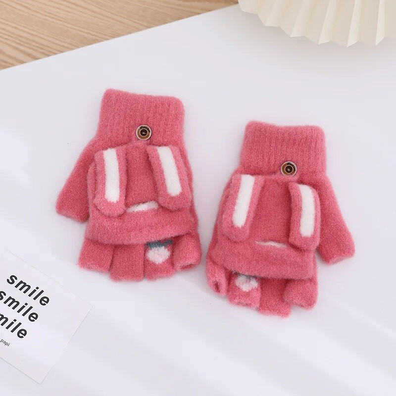 Tople rukavice za mlade, studente, crtiće, zimske ženske rukavice na preklop s pola prsta, zaslonom osjetljivim na dodir, biciklističke udobne, mekane, debele T09