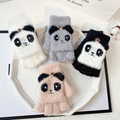 Imitacija Mink Velvet Kietos Pirštinės Žieminės Moteriškos Pirštinės su puse piršto Atverčiamos animacinio filmo šiltos pirštinės Patogios Minkštos Stilingos T158