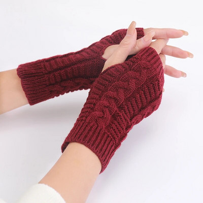 Ženske elegantne toplije ruke, zimske poluprstne rukavice, heklane rukavice, upletene rukavice od umjetne vune, topla rukavica bez prstiju, ženska T98