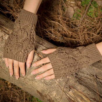 Дамски ръкавици с половин пръст Стилни топли ръкави Зимни женски ръкавици за плетене на една кука Плетене с ръкавица от изкуствена вълна Топли ръкавици без пръсти T75