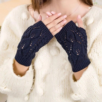 Γυναικεία γάντια με μισό δάχτυλο Κομψό ζεστό χεριών Χειμερινό γυναικείο βελονάκι πλέξιμο από ψεύτικο μαλλί γάντι ζεστά γάντια χωρίς δάχτυλα T75