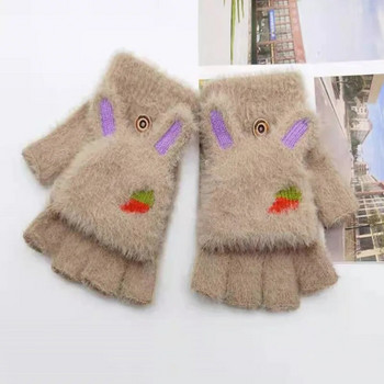 Дамски анимационни ръкавици за плетене с имитация на норка Пухкави плюшени ръкавици без пръсти, меки топли ръкавици с половин пръст Капак с капак T221