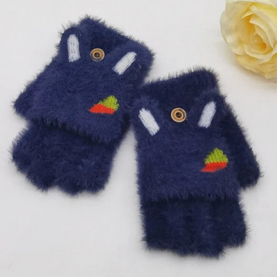 Sievietēm karikatūra imitācija ūdeles adīšanas dūraiņi pūkaini plīša bezpirkstiem pārvelkami cimdi Mīksti silti, puspirksta cimdi Atloka vāciņš T221