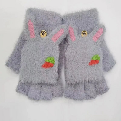 Sievietēm karikatūra imitācija ūdeles adīšanas dūraiņi pūkaini plīša bezpirkstiem pārvelkami cimdi Mīksti silti, puspirksta cimdi Atloka vāciņš T221