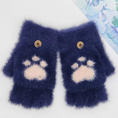 Sievietēm karikatūra imitācija ūdeles adīšanas dūraiņi pūkaini plīša bezpirkstiem pārvelkami cimdi Mīksti silti, puspirksta cimdi Atloka vāciņš T221