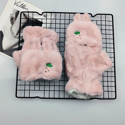 Γυναικεία γάντια κινουμένων σχεδίων Μόδα Κορίτσια Plus Βελούδινα Πυκνωτικά Γάντια Ζεστά μαλακά χωρίς δάχτυλα Κάλυμμα με μισό δάχτυλο χειμερινά γάντια T54