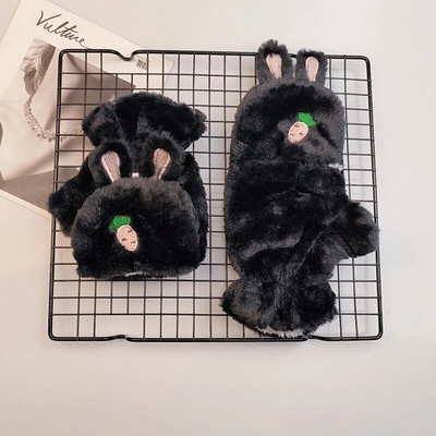 Γυναικεία γάντια κινουμένων σχεδίων Μόδα Κορίτσια Plus Βελούδινα Πυκνωτικά Γάντια Ζεστά μαλακά χωρίς δάχτυλα Κάλυμμα με μισό δάχτυλο χειμερινά γάντια T54