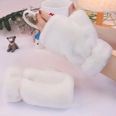 Γυναικεία γάντια κινουμένων σχεδίων Μόδα Κορίτσια Plus Βελούδινα Πυκνωτικά Γάντια Ζεστά μαλακά χωρίς δάχτυλα Κάλυμμα με μισό δάχτυλο χειμερινά γάντια T54