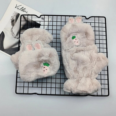 Γυναικεία γάντια κινουμένων σχεδίων Μόδα Κορίτσια Plus Βελούδινα Πυκνωτικά Γάντια Ζεστά μαλακά χωρίς δάχτυλα Κάλυμμα με μισό δάχτυλο χειμερινά γάντια T54